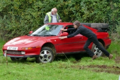 Richard Turner helping Peter Turner to get the MR2 to go back down the hill